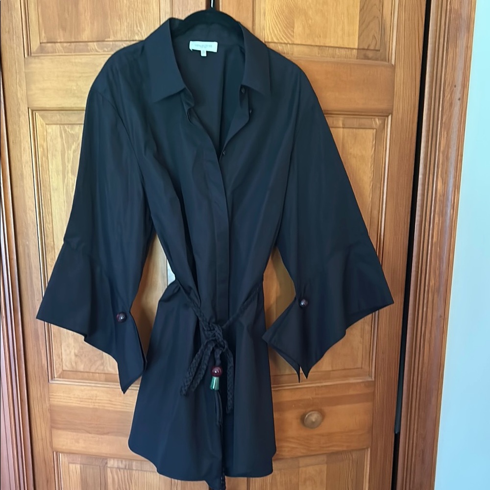 Black Button-Up Tunic with Flared Sleeves